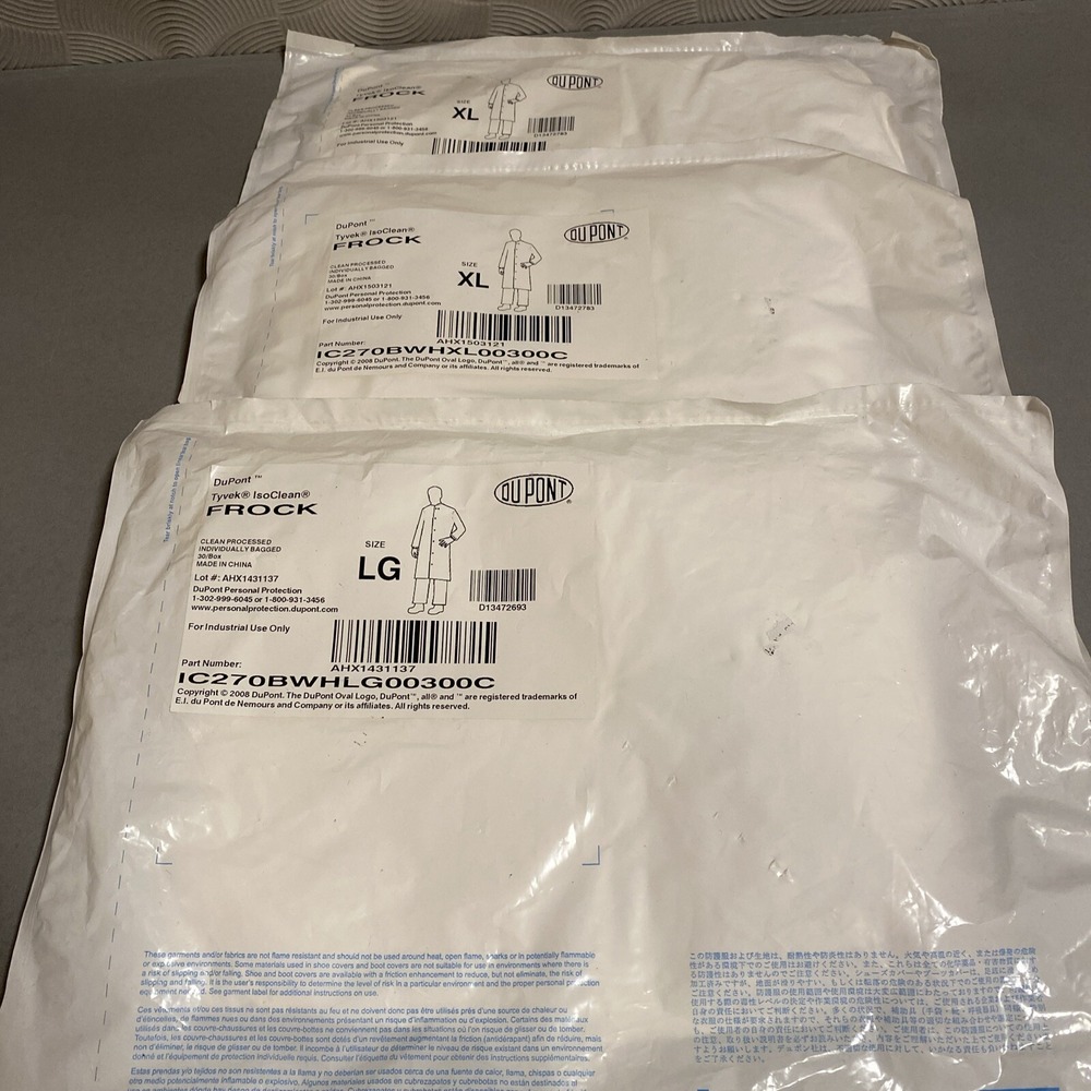 Halloween costume protective suits DuPont Tyvek‎ IsoClean Frock XL (2) and L (1)
